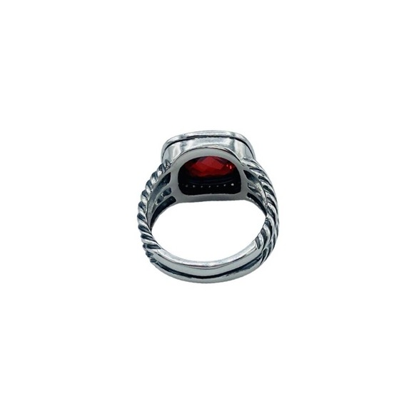 David Yurman Sterling Silver 11mm Albion Garnet & Diamonds Ring Size 9 - Picture 3 of 4